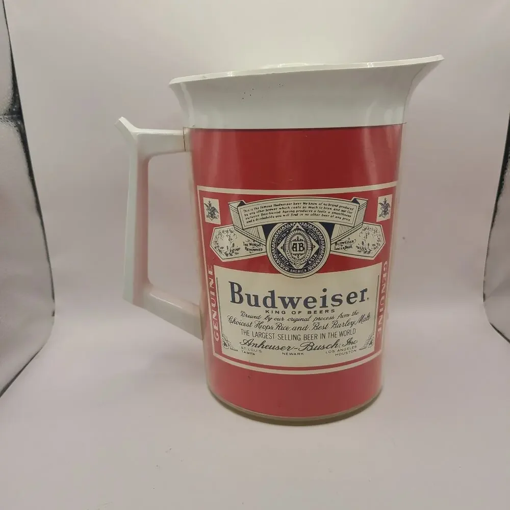 Vintage Thermo Serv BUDWEISER Beer Bar Pitcher Mug White 8